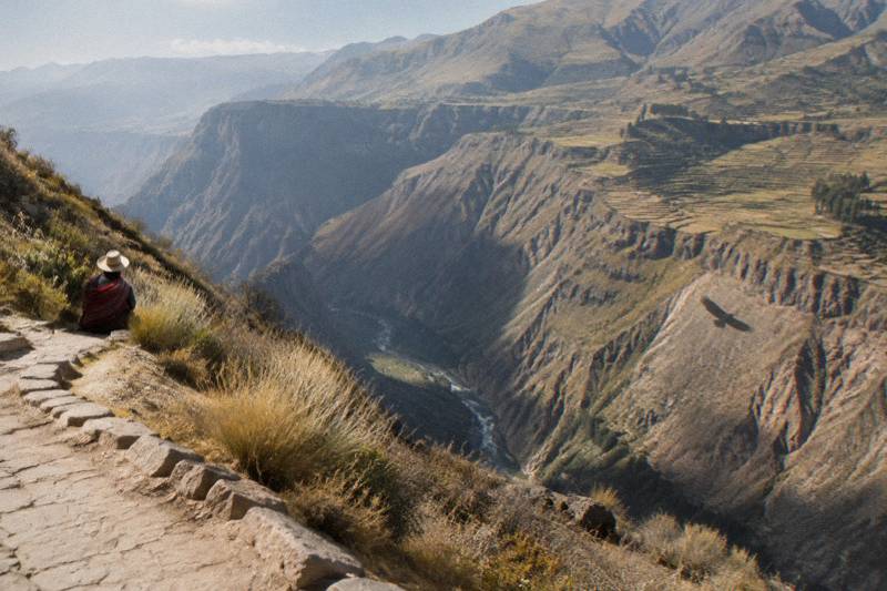Deep canyon slopes near Chivay on the altiplano stretch toward Puno and Lake Titicaca