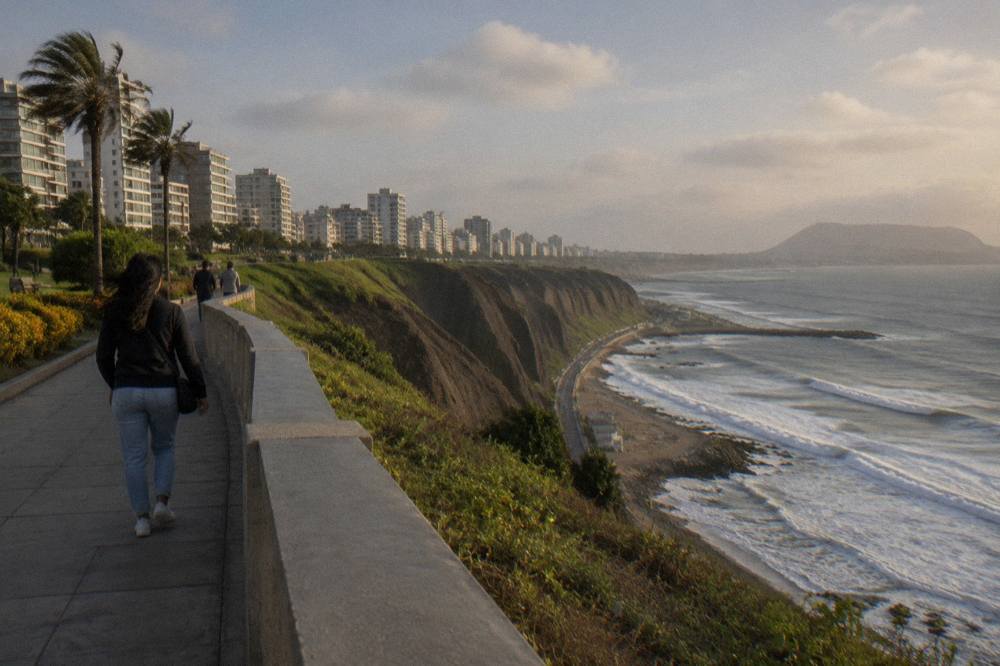 Desert cliffs along the Peruvian coast with the ocean beyond