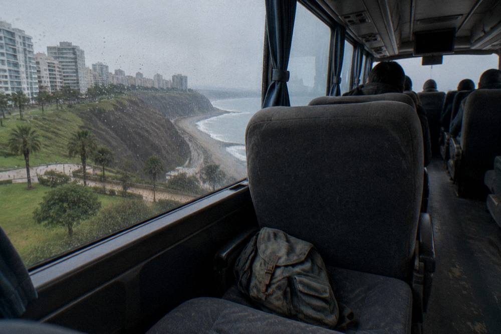 The interior of a long-distance coach with wide reclining seats and large windows